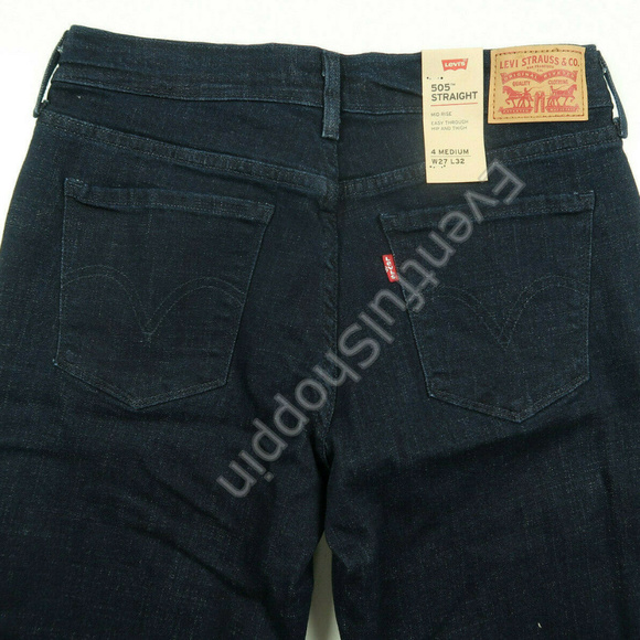 Levis 505 Straight Stretch Mid Rise Easy Fit Jeans - Picture 6 of 7